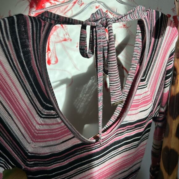 Guess Jeans Y2K Pink Striped Crochet Long Sleeve Dress L - Picture 9 of 16